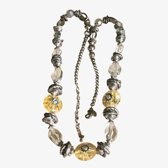 Chico's Long Chunky Beaded Necklace Silver Tone Citrine-Like Stones Crystal - Picture 2 of 11